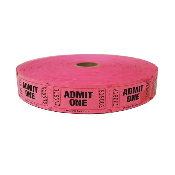 59001 2000 per Roll PM Company Admit One Ticket Rolls 4 Rolls in Assorted Colors 